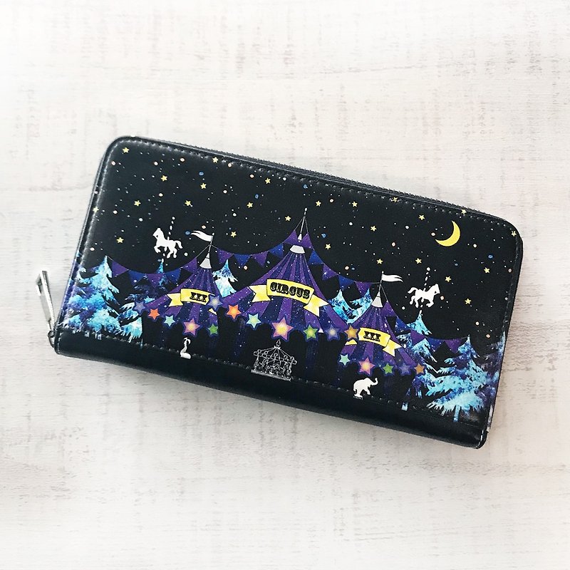 Long Wallet Miracle Night Circus / coin case / card case / star / moon - Wallets - Faux Leather Black