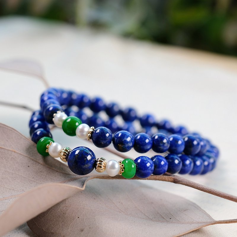 Lapis lazuli pearl jade double ring bracelet natural ore crystal