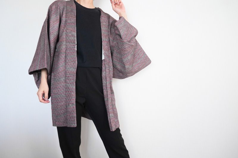 Excellent KIMONO, dark purple kimono, vintage kimono, kimono jacket - 女大衣/外套 - 聚酯纖維 紫色