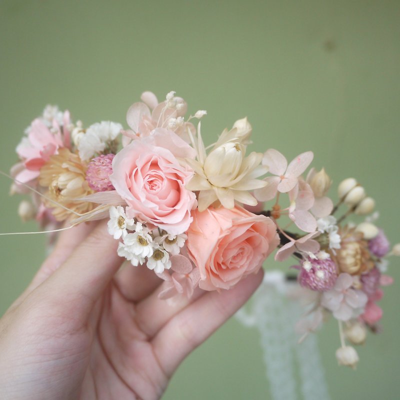 To be continued | Fenju gentle pink amaranth + dried flower wreath wreath wreath braided hair bun hair ornaments jewelry gifts the bride and bridesmaids wedding gift wedding photo outdoor photo styling wedding photography does not wither withered roses hyd - Hair Accessories - Plants & Flowers Pink