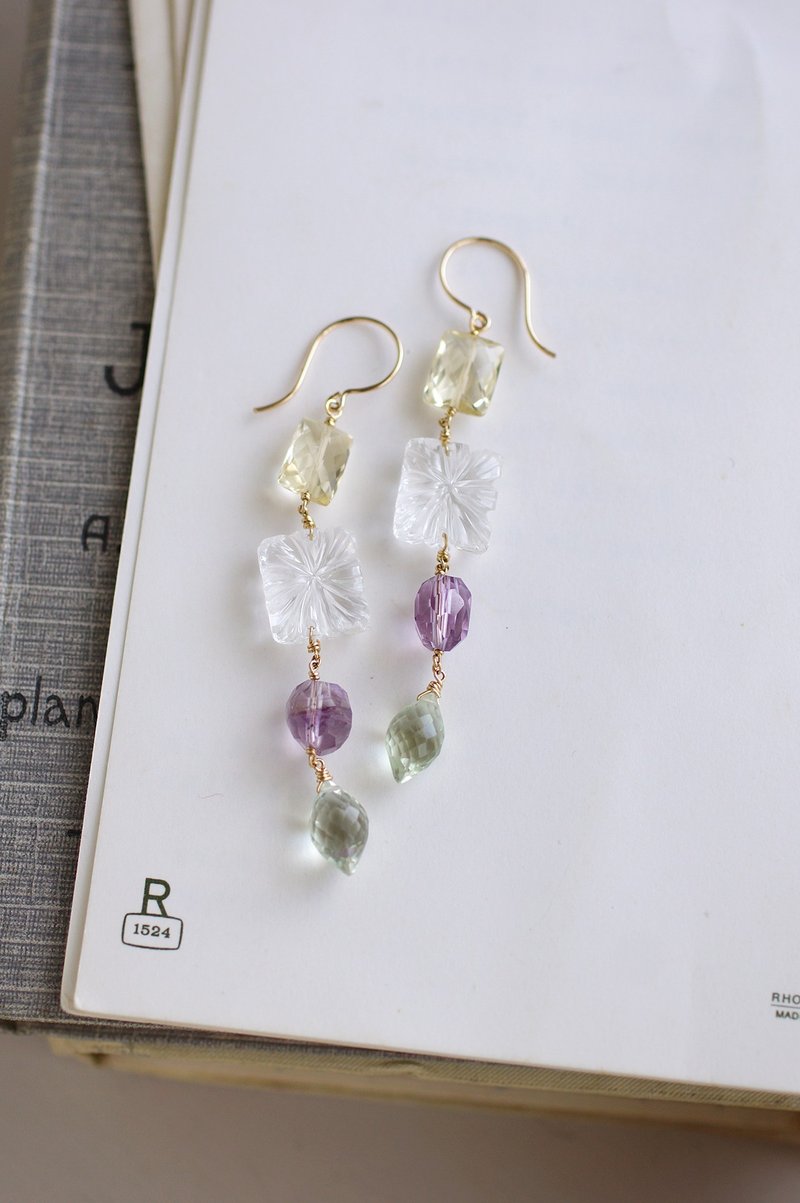 14kgf 雕刻寶石與瑞色耳環 - 耳環/耳夾 - 半寶石 透明