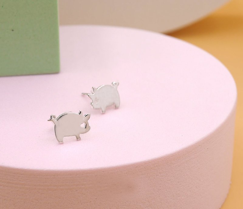 Little Pig Earring - silver plated on brass, Tiny Earring Little Me by CASO - 耳環/耳夾 - 其他金屬 銀色