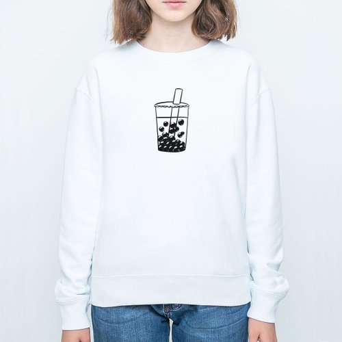 hipster Bubble Tea 大學T 刷毛 中性 白色 男女裝珍珠奶茶飲料清新秋冬