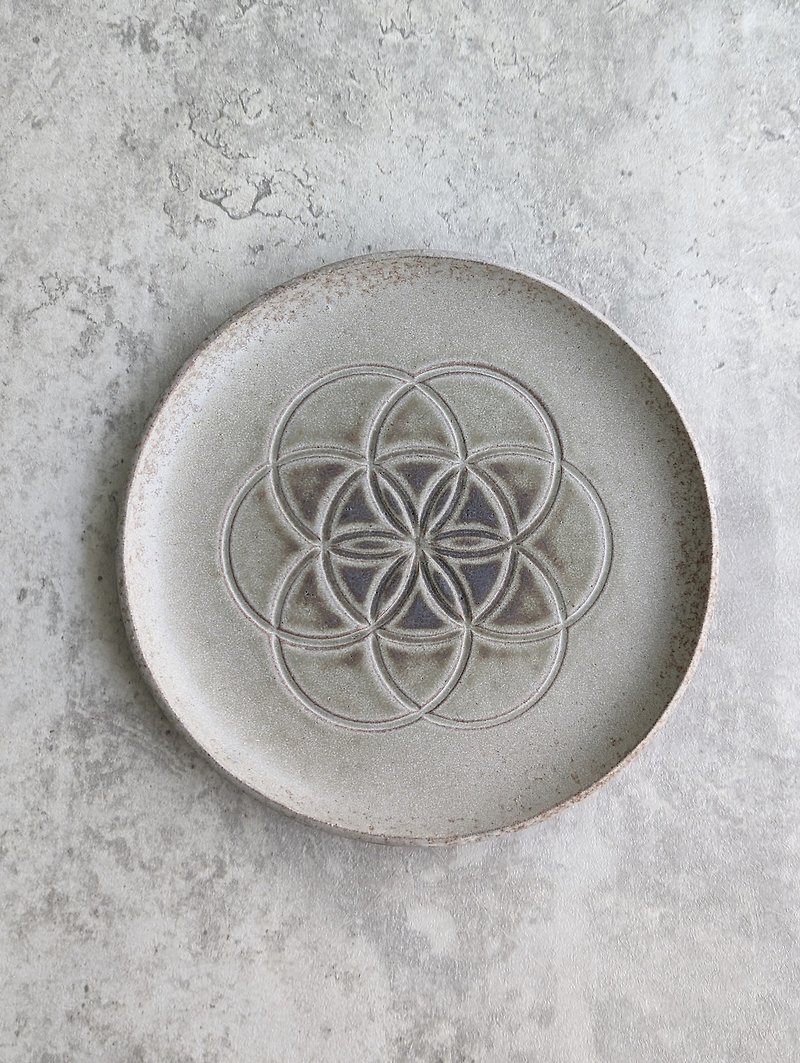 Flower of life handmade pottery plate - Plates & Trays - Pottery White