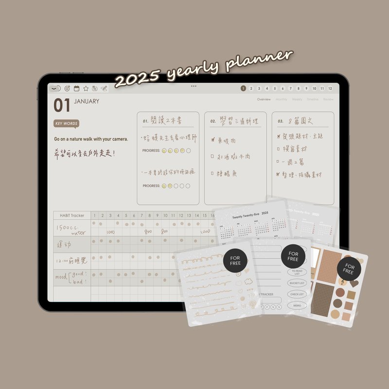 跳轉式 2025年度電子手帳【焦糖海鹽】Goodnotes模板/iPad/數位 - 電子手帳及素材 - 其他材質 
