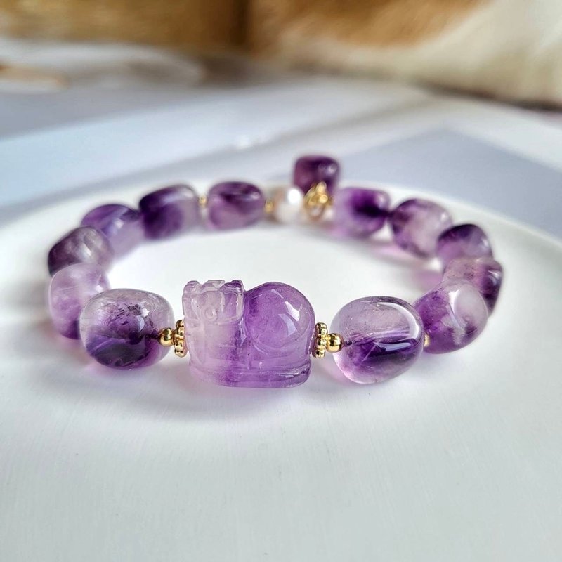 Purple Super Seven Pixiu Bracelet/Money-biting beast attracts wealth and noble people - สร้อยข้อมือ - คริสตัล 