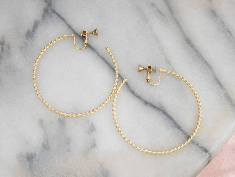 Twist Hoops earrings Large - Brass - Handmade-Silver Ear Post- Clip on - Earrings & Clip-ons - Copper & Brass Gold