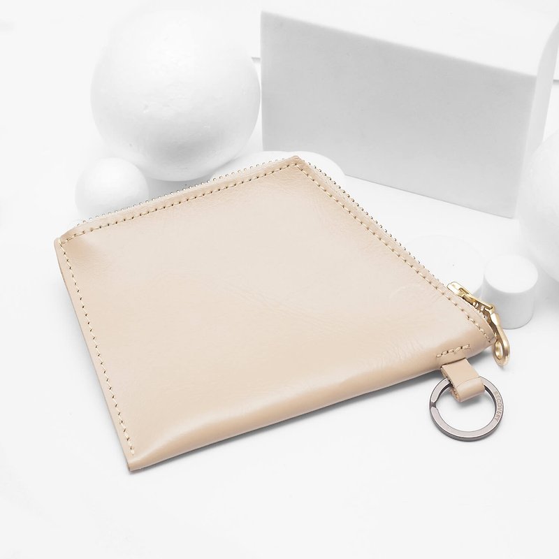 Trapezoid Coin Case (Beige) - Coin Purses - Genuine Leather White