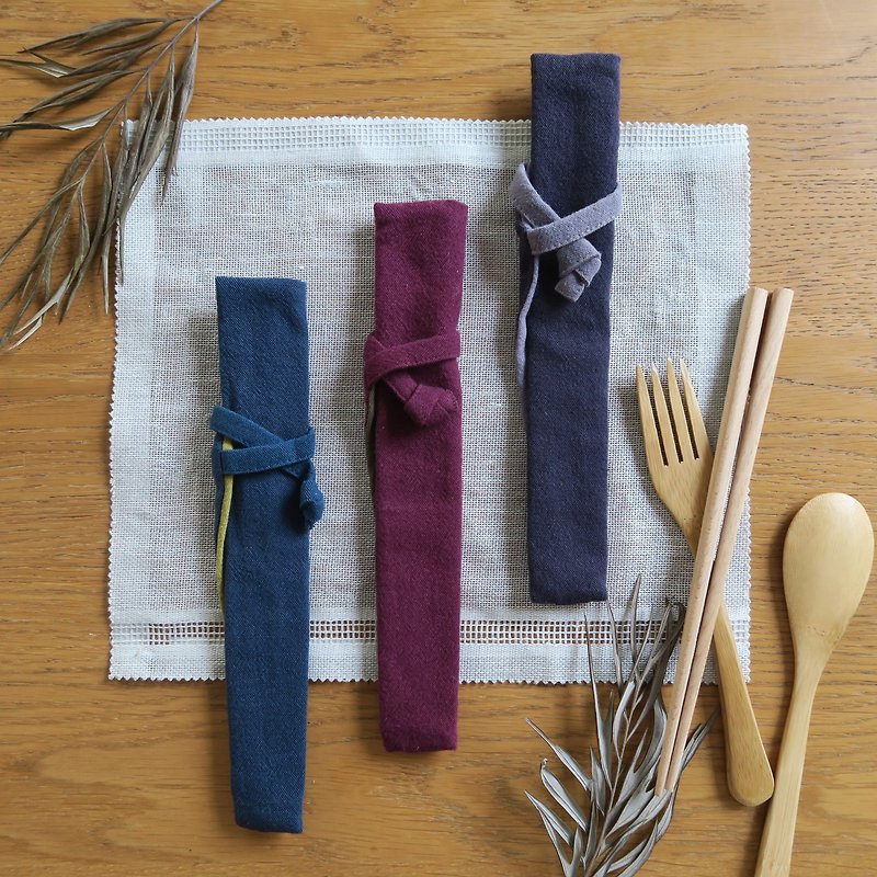 Cotton tableware storage bag - tableware bag | narrow version | grape purple x olive green - กล่องเก็บของ - ผ้าฝ้าย/ผ้าลินิน สีม่วง