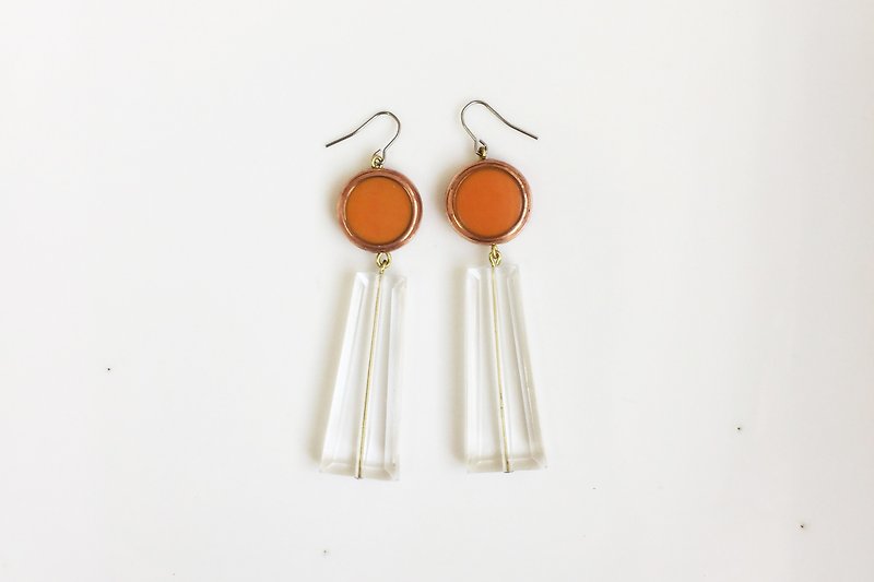 橘風鈴 黃銅古董樹脂耳環 - 耳環/耳夾 - 寶石 橘色