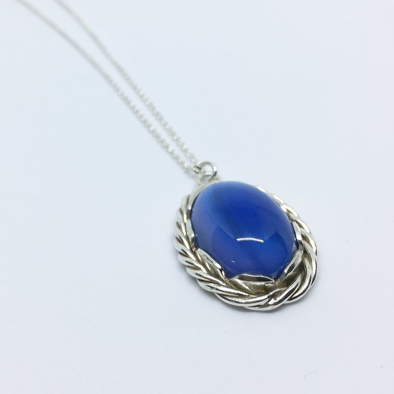 ►藍玉水銀鍊◄   925銀鍊 麻花 包鑲 - 項鍊 - 其他金屬 藍色