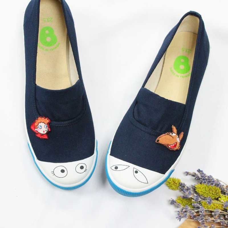 Classic simple slip-on with eyes for adults color  Deep blue (Patterned before) - รองเท้าลำลองผู้หญิง - วัสดุอื่นๆ สีน้ำเงิน