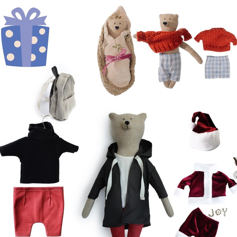 PK-Holmes Detective Bear 40cm + Baby Bear 13cm Luxury Limited Edition Christmas Gift Set - Kids' Toys - Cotton & Hemp Khaki