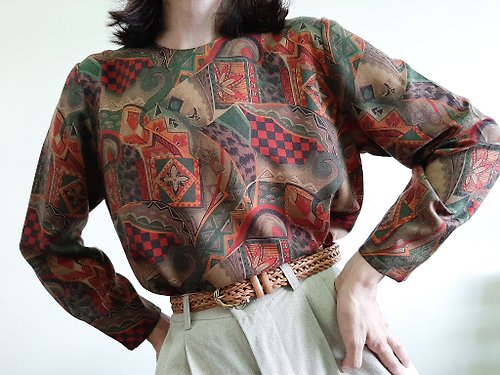 ISSARA ART GALLERY 復古抽像多色襯衫 漂亮的藝術印花襯衫 男女皆宜的上衣