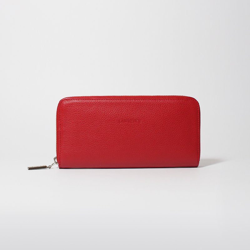 Poppy Red Caviar Leather Zip Around Long Wallet - กระเป๋าสตางค์ - หนังแท้ สีแดง