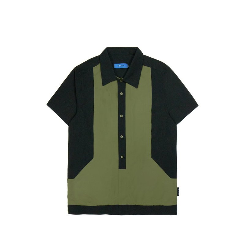 Contrast color short-sleeved shirt with front pocket - black - เสื้อเชิ้ตผู้ชาย - ไม้ไผ่ สีเขียว