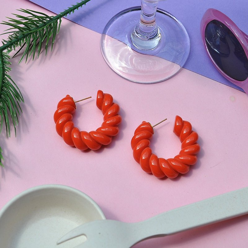 Twisted Big C Hoop Earrings/Orange/ Acrylic Earrings