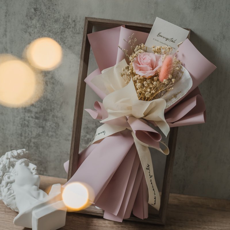 /Small Preserved Flower Bouquet/ AURORA Tender Pink Preserved Flower Valentine's Day Set Birthday Gift Valentine's Day - ช่อดอกไม้แห้ง - พืช/ดอกไม้ สึชมพู