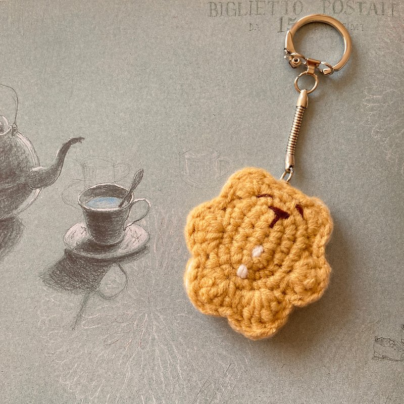 Bear sandwich biscuit key ring / crochet / can be customized 【Dianhua Coupon】 - ที่ห้อยกุญแจ - เส้นใยสังเคราะห์ สีกากี