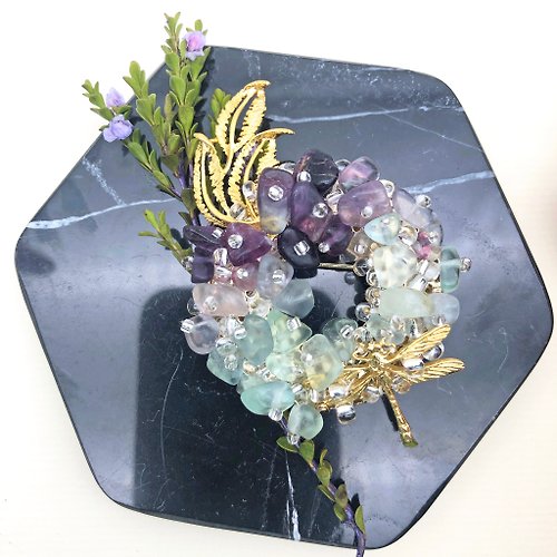 ART COLE 【母親節禮盒】和風半寶石胸針蜻蜓 稻穗 紫色胸針