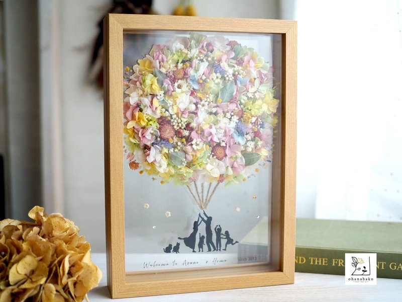 【Famiry NAMING PRINT/wedding】happy balloon colorful flowers welcome board  frame - ช่อดอกไม้แห้ง - พืช/ดอกไม้ หลากหลายสี