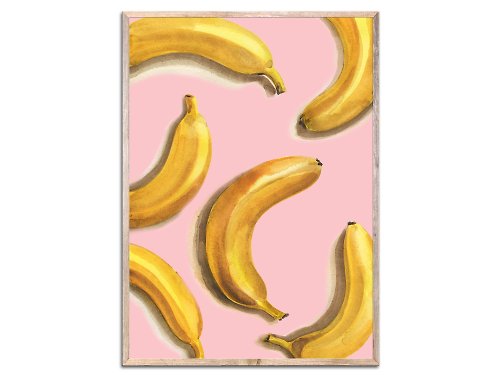 Nadya Ya Art Banana Art Print Yellow Pink Watercolor Painting Fruit Art Kitchen Still Life