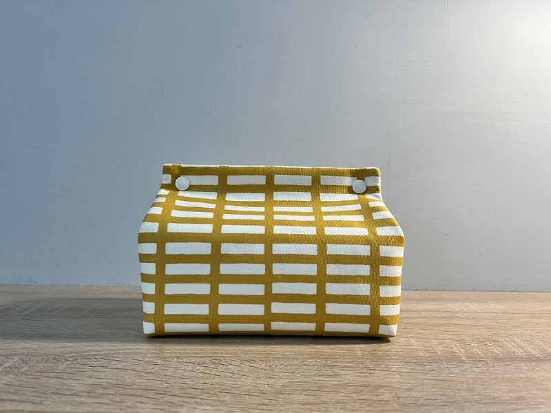 【現貨】格子款桌上型面紙套 芥末黃 - 紙巾盒 - 棉．麻 
