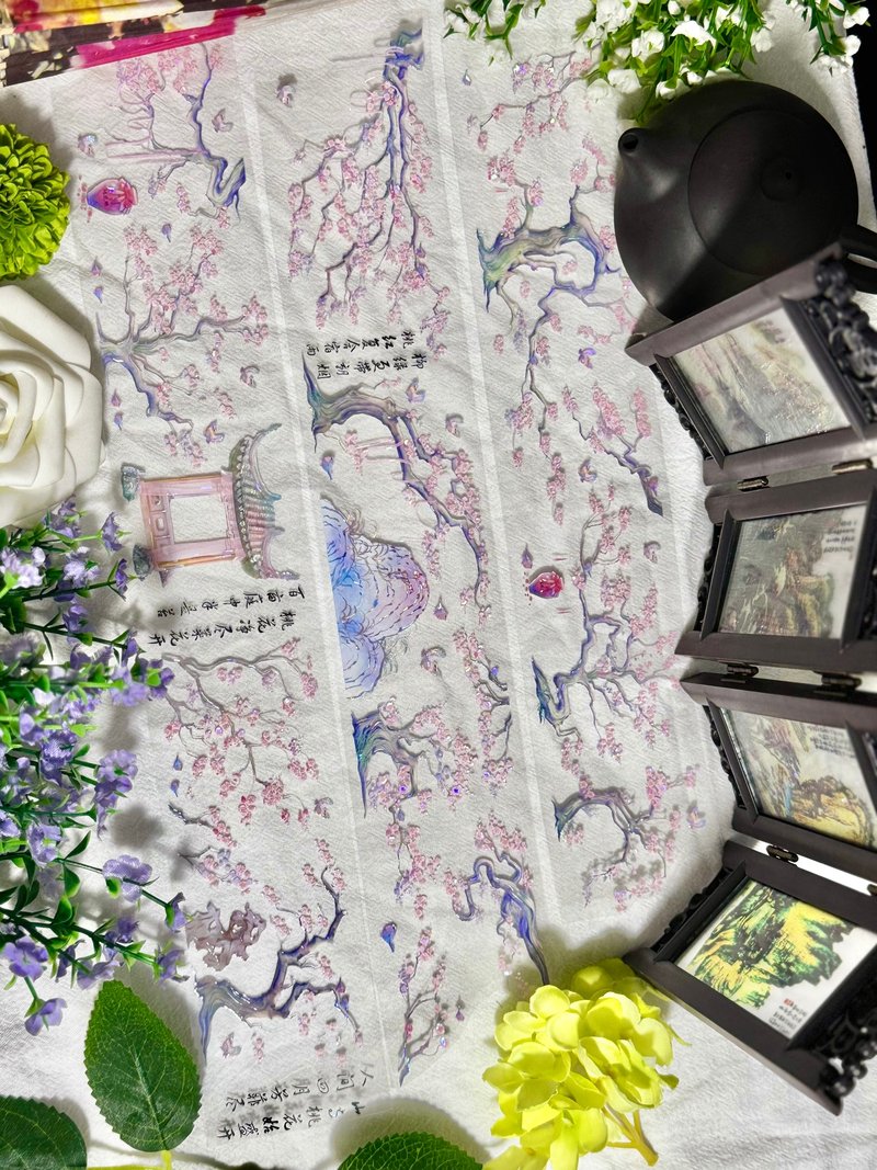 桃花朵朵 PET 紙膠帶 白墨貝殼光 10米卷 - 紙膠帶/和紙/PET - 塑膠 多色