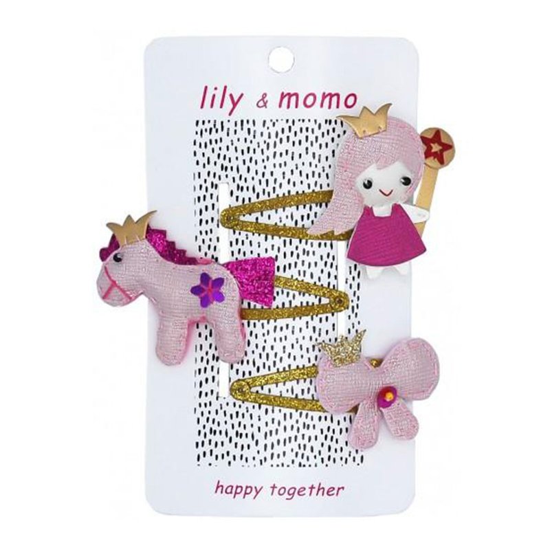 美國 Lily & Momo 手工髮飾 ─ 童話公主 | 三件組 | 甜美公主風 - 嬰兒手鍊/飾品 - 聚酯纖維 粉紅色