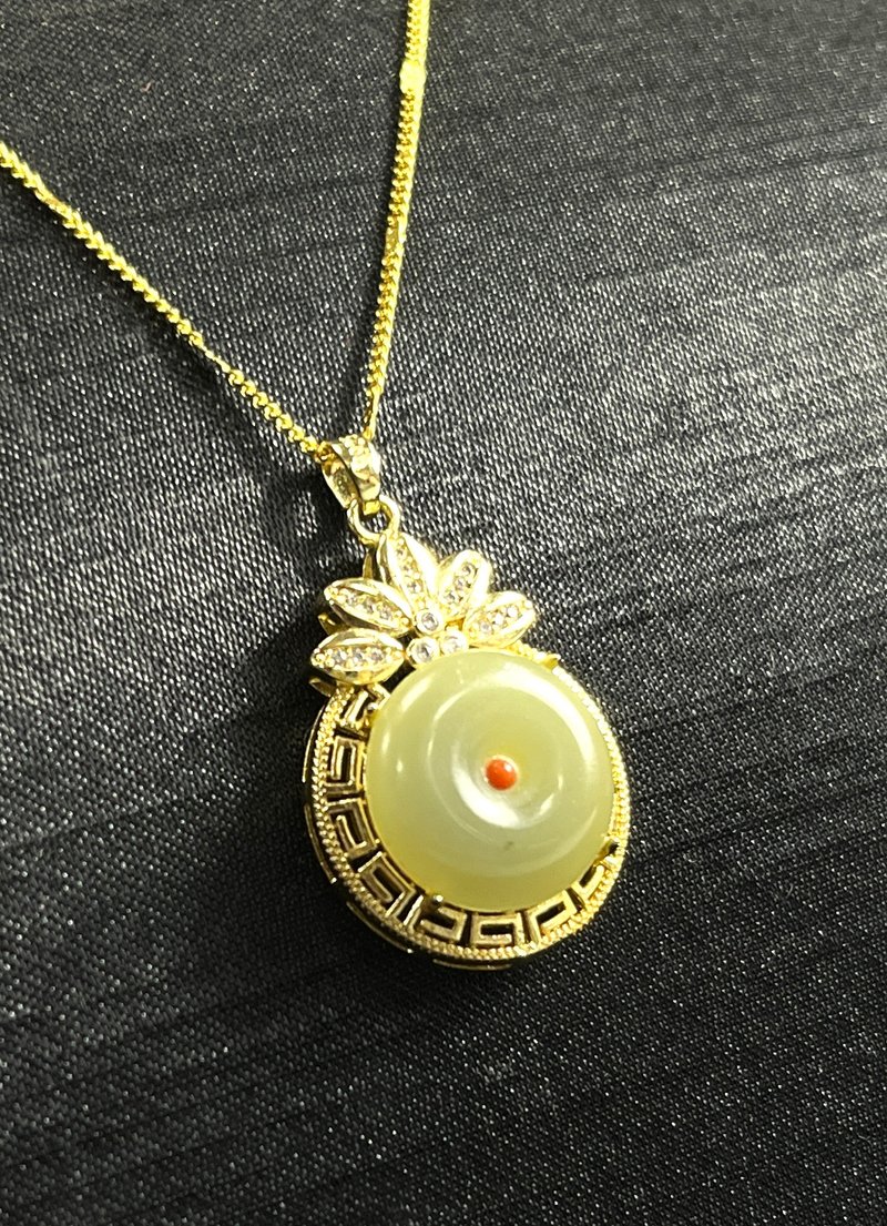 Xinjiang Hotan Jade Peace Buckle Necklace - Necklaces - Jade Gold