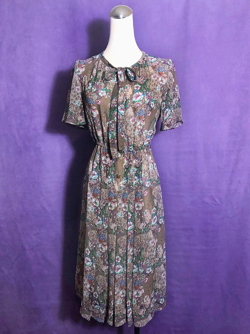 Flowers wide arc sleeves vintage dress / abroad brought back VINTAGE - One Piece Dresses - Polyester Pink