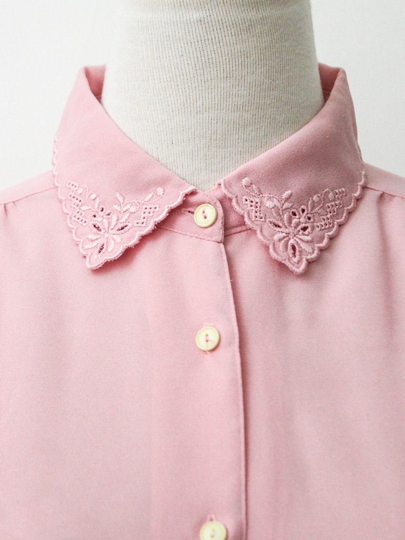 【RE0310T1848]ピンクのシャツ刺繍ラペルヴィンテージ - シャツ・ブラウス - ポリエステル ピンク