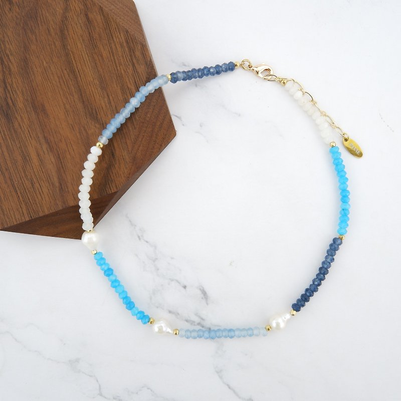 Stone and Baroque Pearl white and blue color - 項鍊 - 石頭 藍色