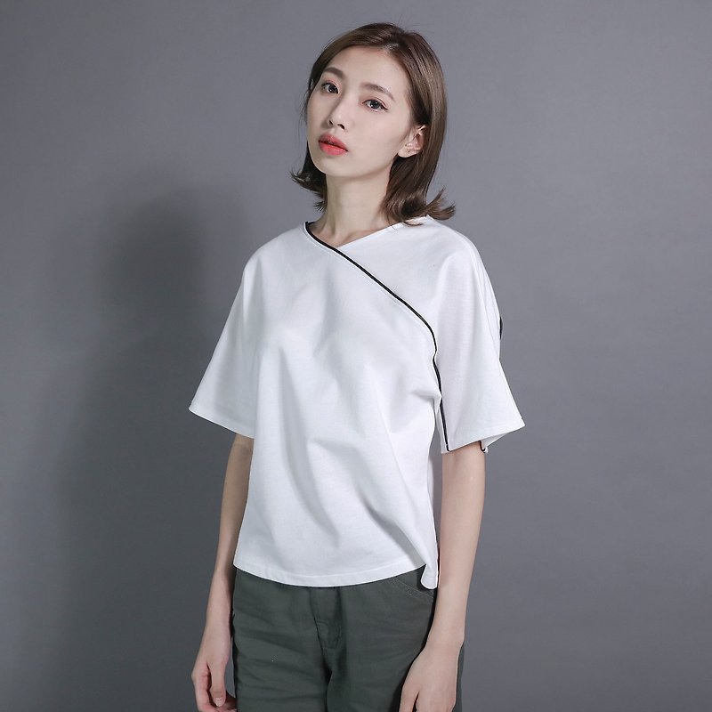 SU: MI said Locus track budding asymmetric blouse _7SF107_ white - เสื้อผู้หญิง - ผ้าฝ้าย/ผ้าลินิน ขาว
