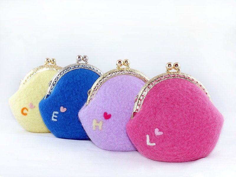 Monochrome wool felt round gold three-dimensional gold bag purse custom letter series - Coin Purses - Wool Multicolor