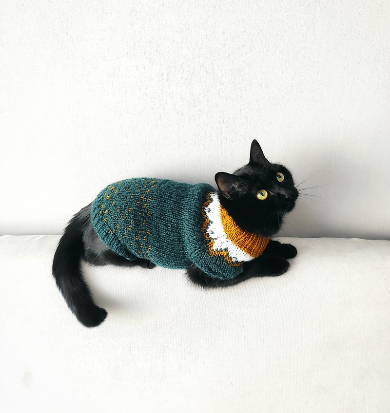 Hand knit cat sweater Jumper for cat Pet sweater Outfit for cat  貓衣服 宠物衣服  ペット 服 - Clothing & Accessories - Wool 