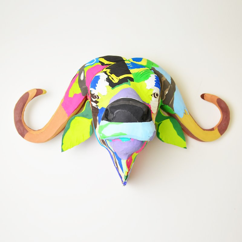 Sea waste animal_rainbow buffalo head_mural ornaments ornaments_fair trade - Wall Décor - Rubber Multicolor