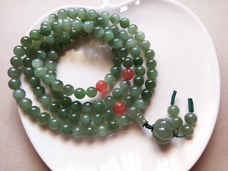 ORLI Jewelry Natural and Saitama 108 Rosary Ice Jasper 108 Beads and Tian Yu - Necklaces - Jade Green