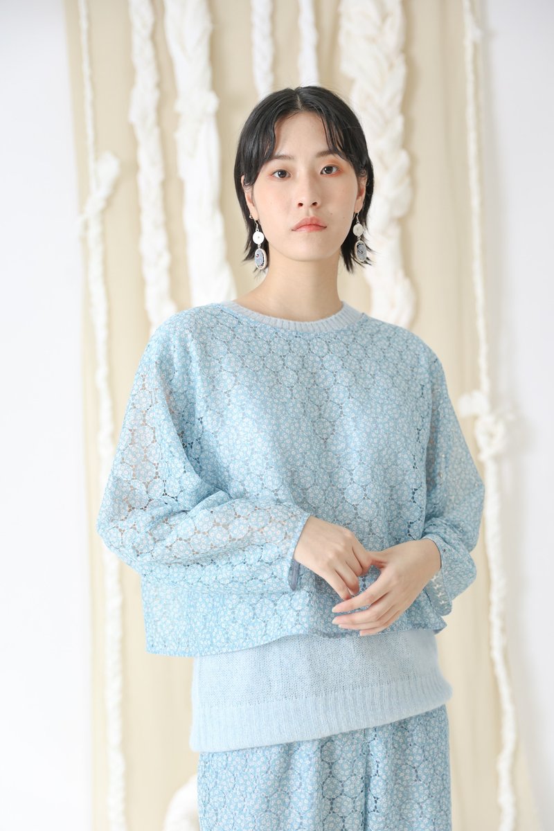 floral lace top - Women's Tops - Polyester Blue