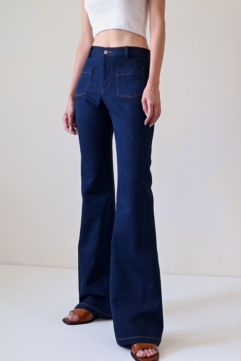 Shan Yong stretch denim patch pocket slim fit flared pants (two colors) - Women's Pants - Cotton & Hemp 