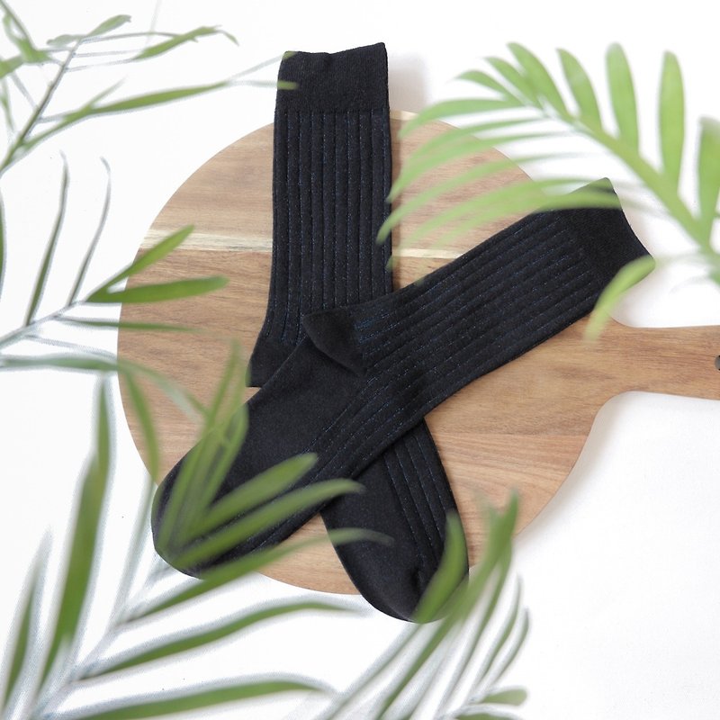 乾燥感・機能美學羅紋襪∣黑色x水手藍∣25-28 cm∣雙針筒・襪子 - 襪子 - 棉．麻 黑色