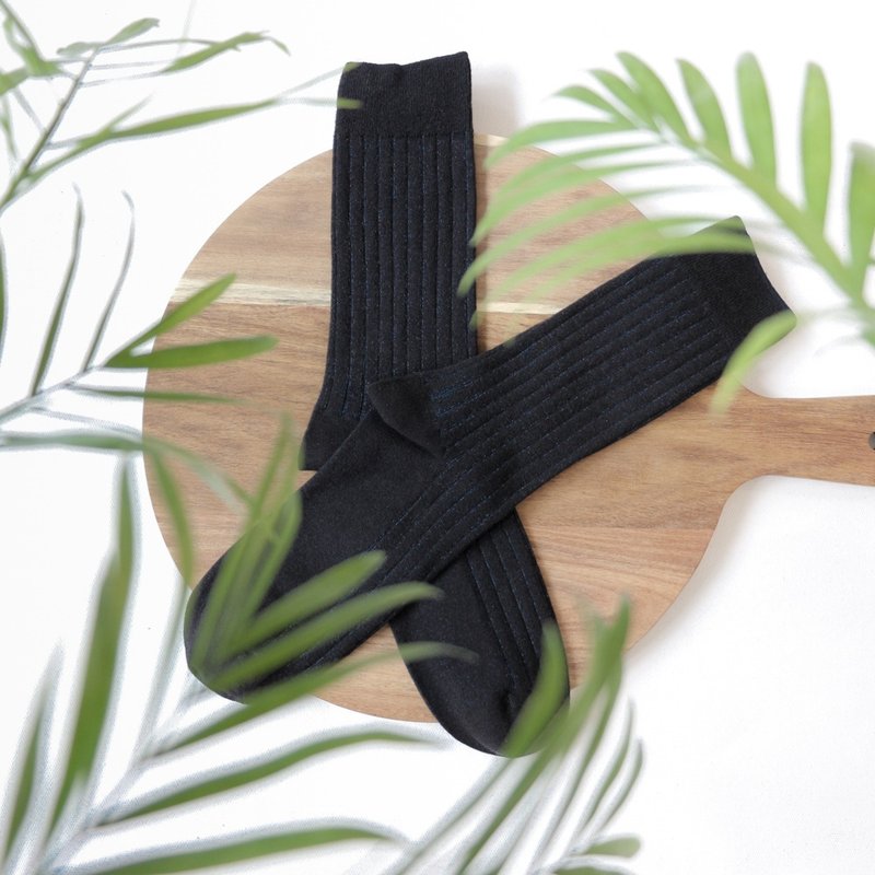 Dry feeling・Functional aesthetic ribbed socks∣Black x Sailor Blue∣25-28 cm∣Double syringe・Socks - ถุงเท้า - ผ้าฝ้าย/ผ้าลินิน สีดำ