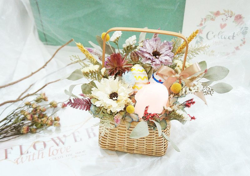 【Easter Dry Flower Basket_LED Egg】 - Dried Flowers & Bouquets - Plants & Flowers Khaki