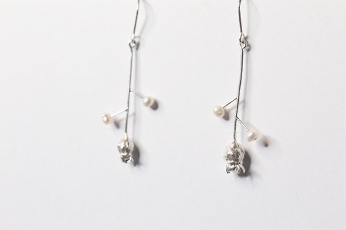 Mojito Silver 珍珠與花 純銀手工耳環 可改夾