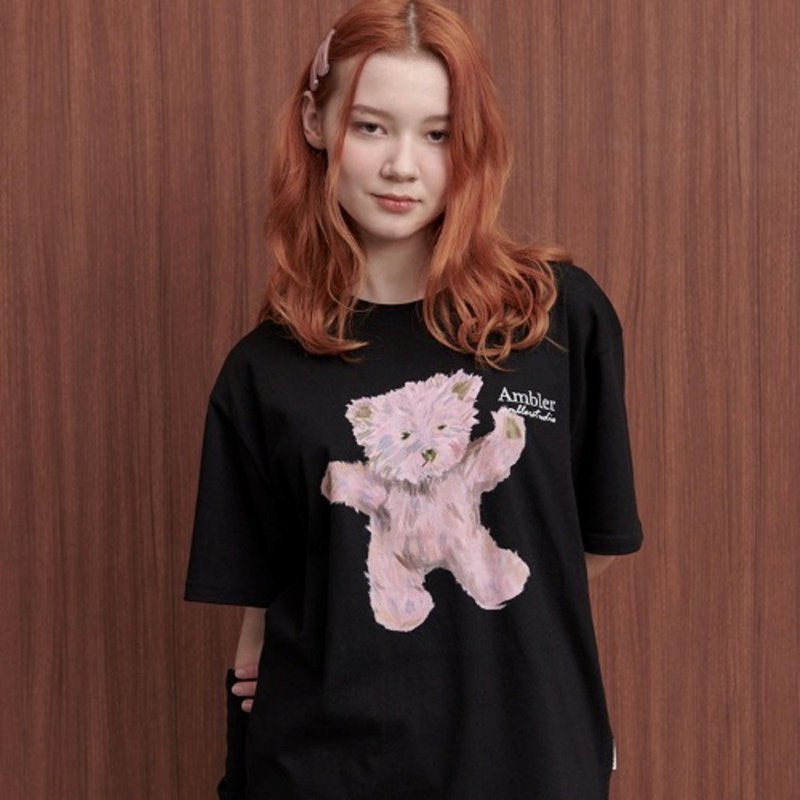 Ambler AS1004 Over fit T-shirts Oil painting Black 短袖t恤 - 女 T 恤 - 棉．麻 黑色