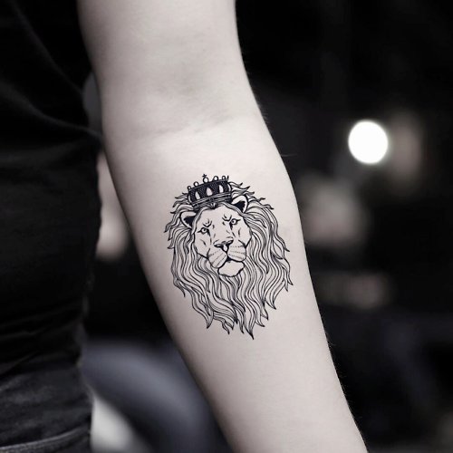 OhMyTat OhMyTat 獅子王冠 Lion with Crown 刺青圖案紋身貼紙 (2 張)