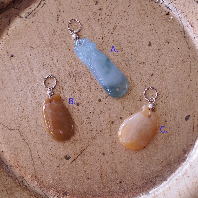 14KGF 天然緬甸玉墜  玉福瓜 硬玉 翡翠 Jadeite Pendant - 項鍊 - 玉石 綠色