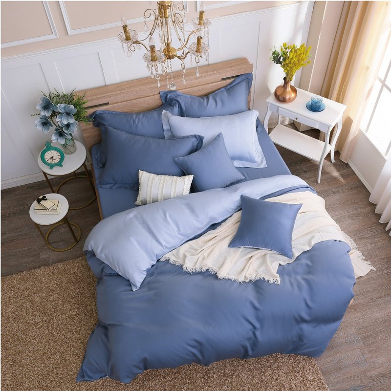 Hongyu 300 Weaving Tencel Dual-purpose Quilt Cover Bed Bag Set Pona Blue (Double/Large/Extra Large) - เครื่องนอน - วัสดุอื่นๆ สีน้ำเงิน