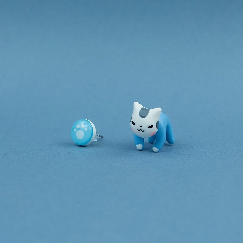 Cute Cat Earrings-Polymer Clay Earrings,Handmade&Handpaited Catlover Gift - 耳環/耳夾 - 黏土 藍色