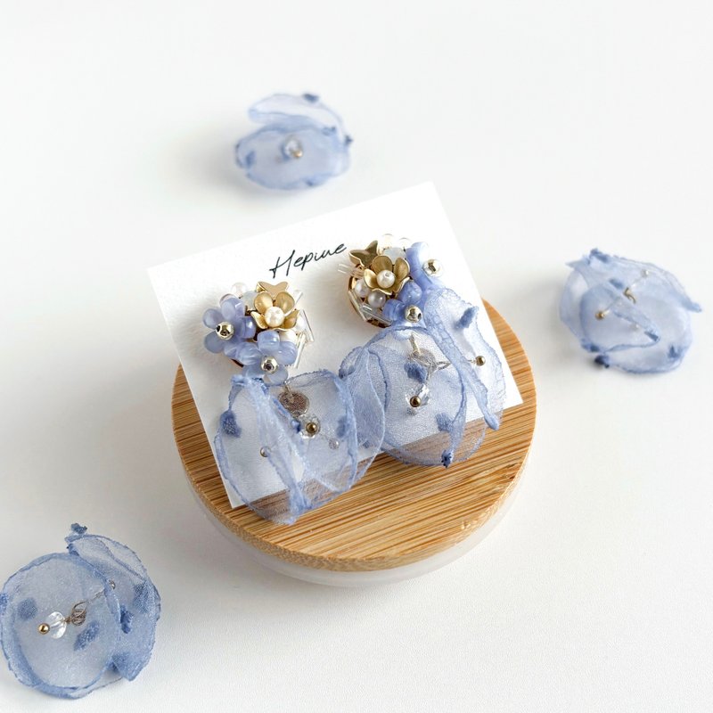 Bloom Veil (Blue): earring / pierce - 耳環/耳夾/耳骨夾 - 銅/黃銅 橘色